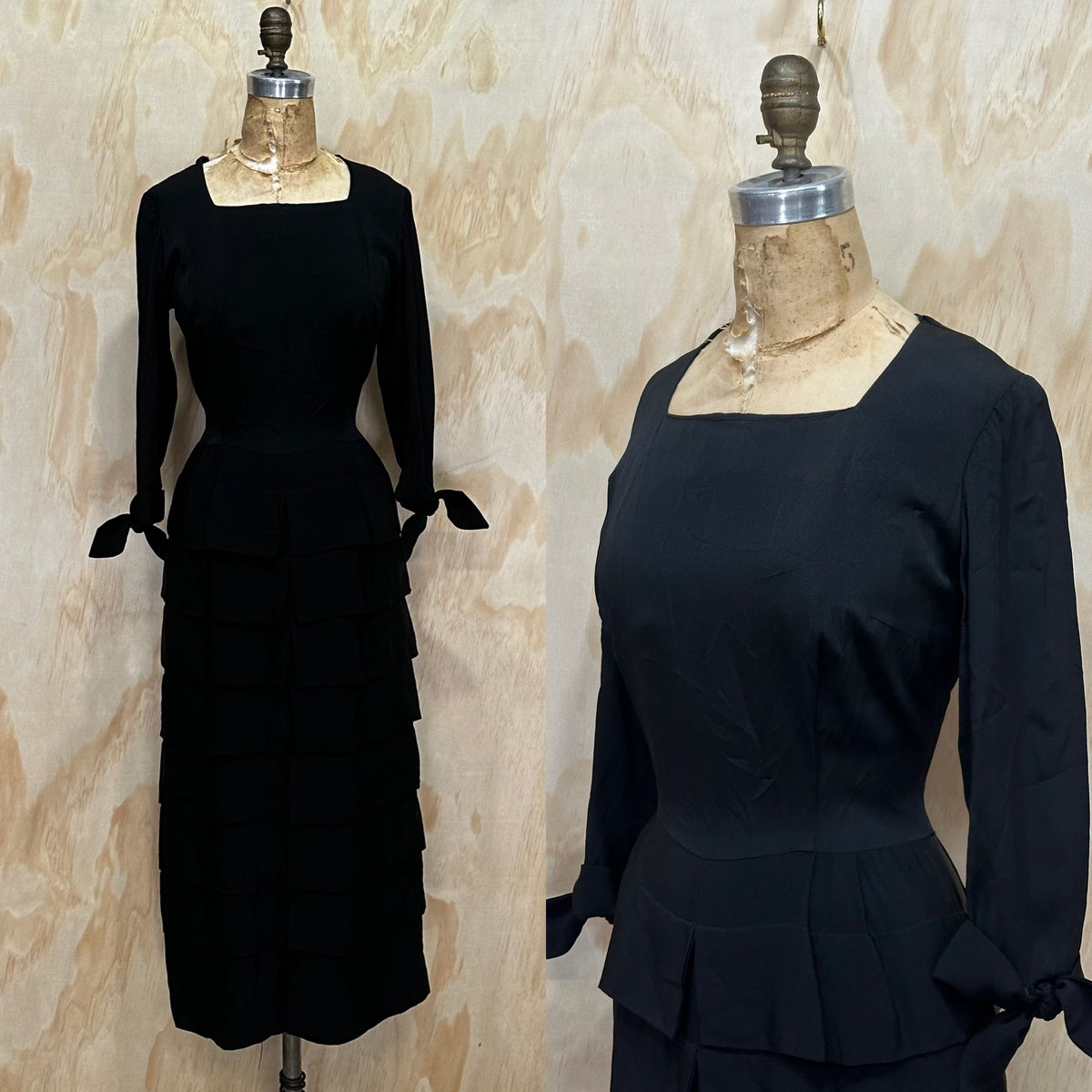 Vintage 50s Black Betty Hartford Dress • Fitted Little Black dress fit and flare