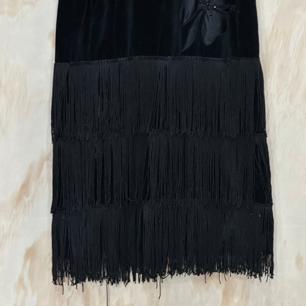 70's Vintage fringe black velvet flapper dress with tassels