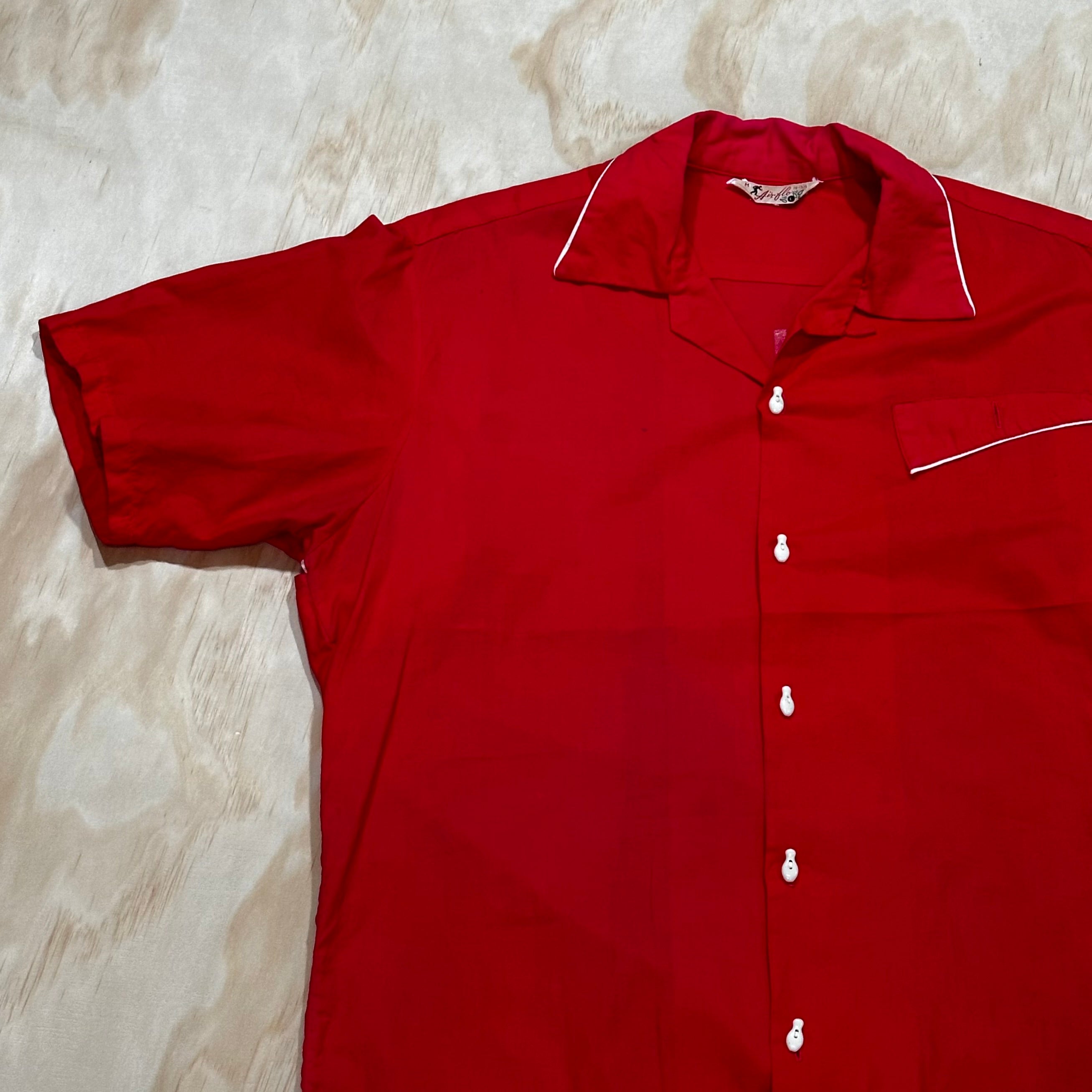 Vintage 50s Rockabilly Bowling Shirt Air Flow Tag Flocked