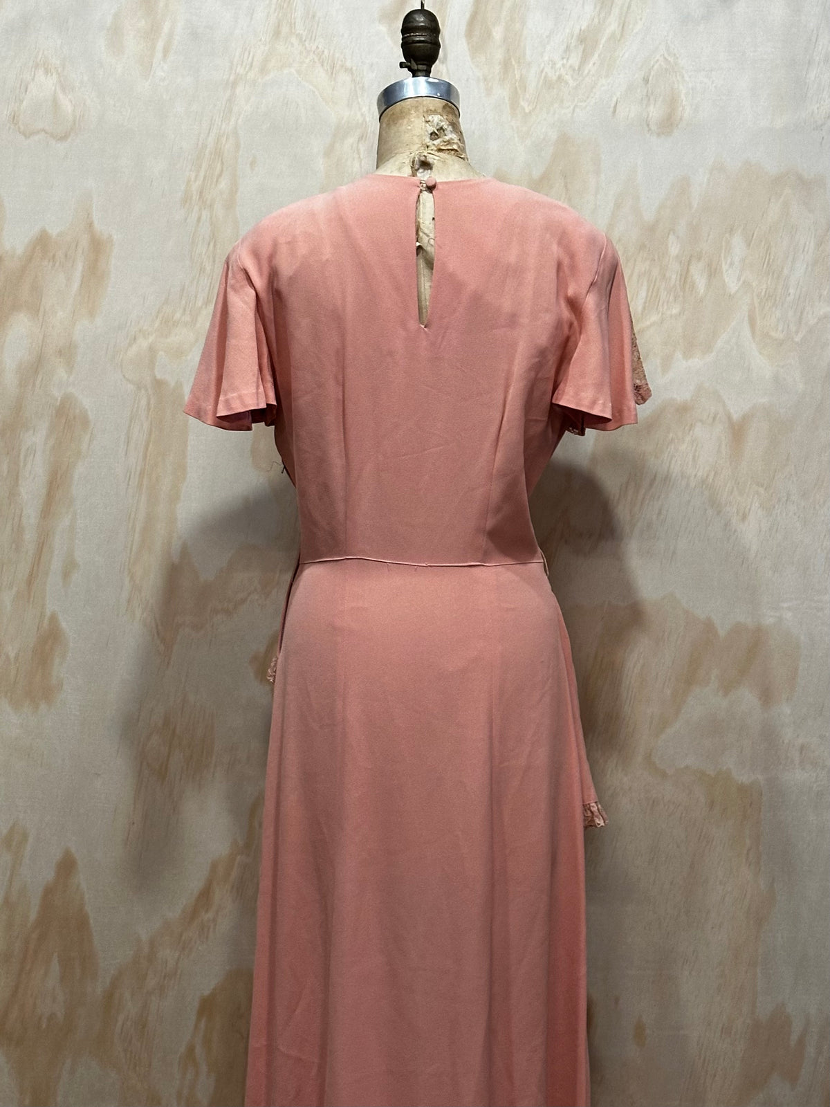 Vintage 40s Blush Pink Dress • Peplum Dress • Floor Length