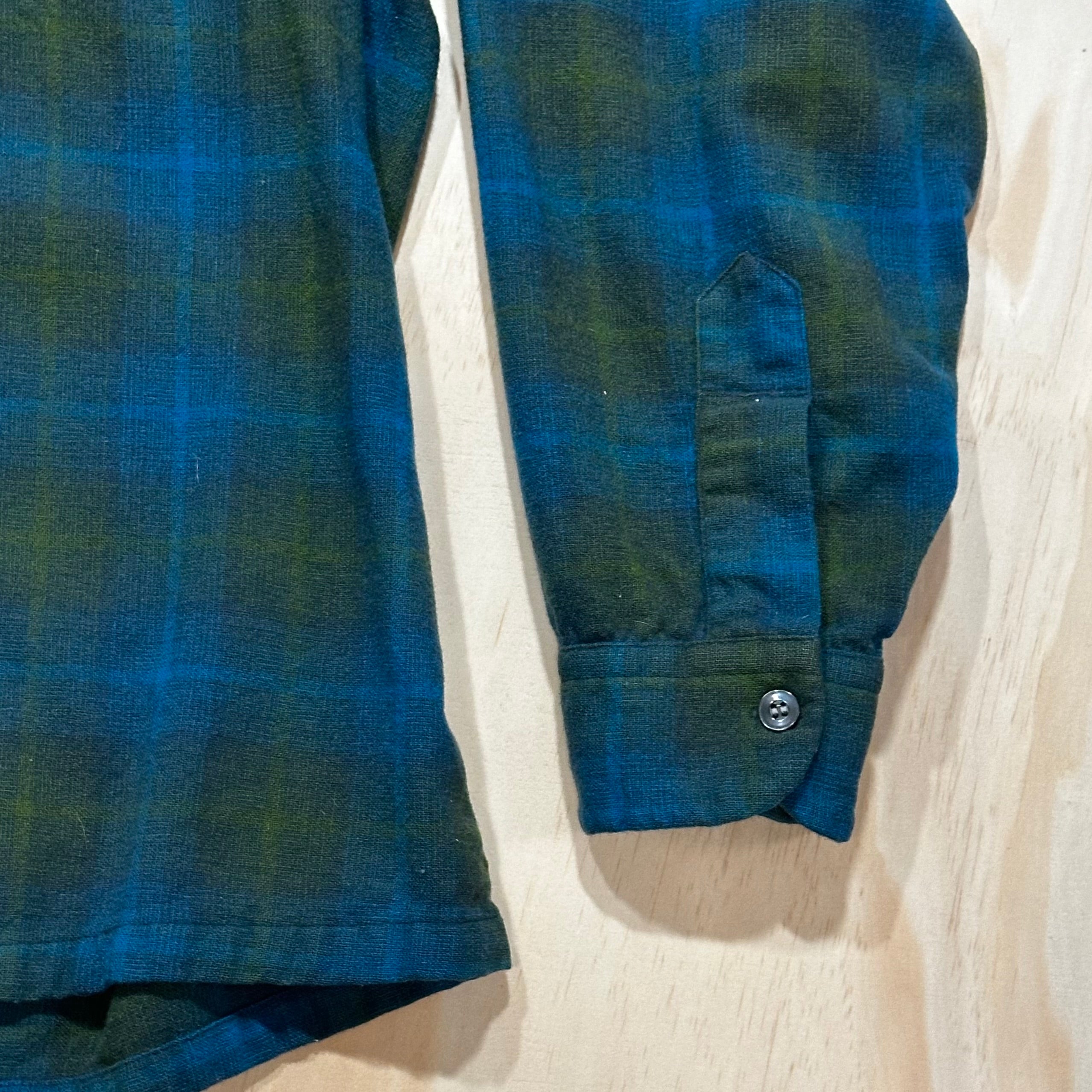 Vintage 70s Pendleton Board Shirt Flannel Flap Pockets Loop Collar Blue &  Green Plaid