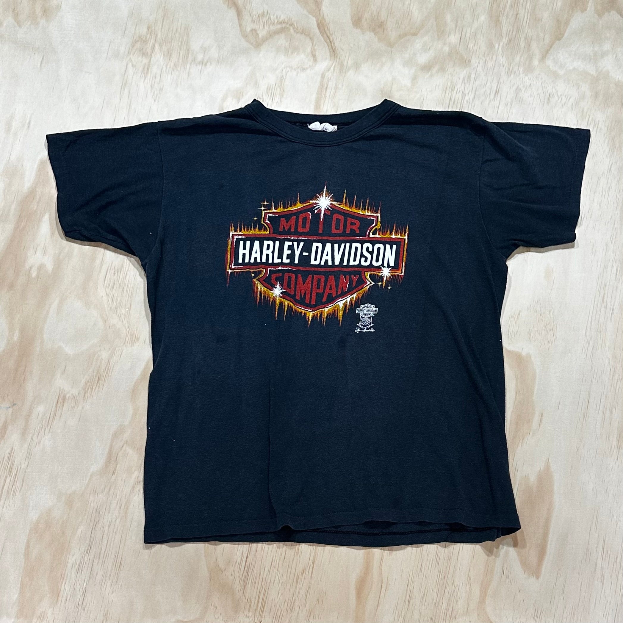 スペシャル 80s VINTAGE Harley-Davidson TシャツL Harley Davidson No.1 Print Ringer T-Shirt (80s