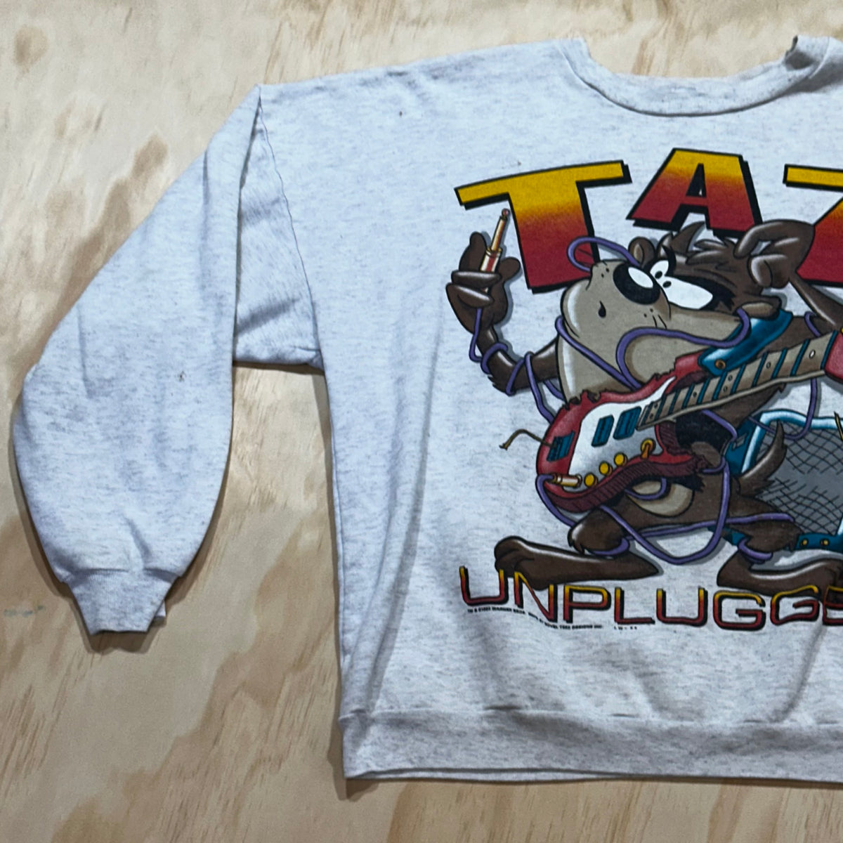 Vintage 90s Taz Unplugged Crewneck 1994 Warner Bros Novel Teez Design Taz Guitar Rocker