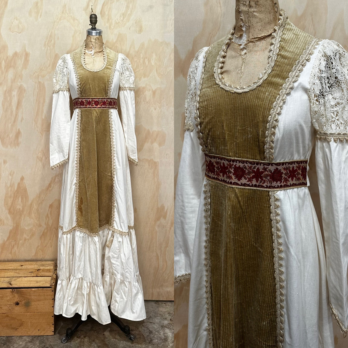 Vintage 70's Gunne Sax by Jessica • Bohemian Prairie Dress • Velvet Crochet Maxi Dress