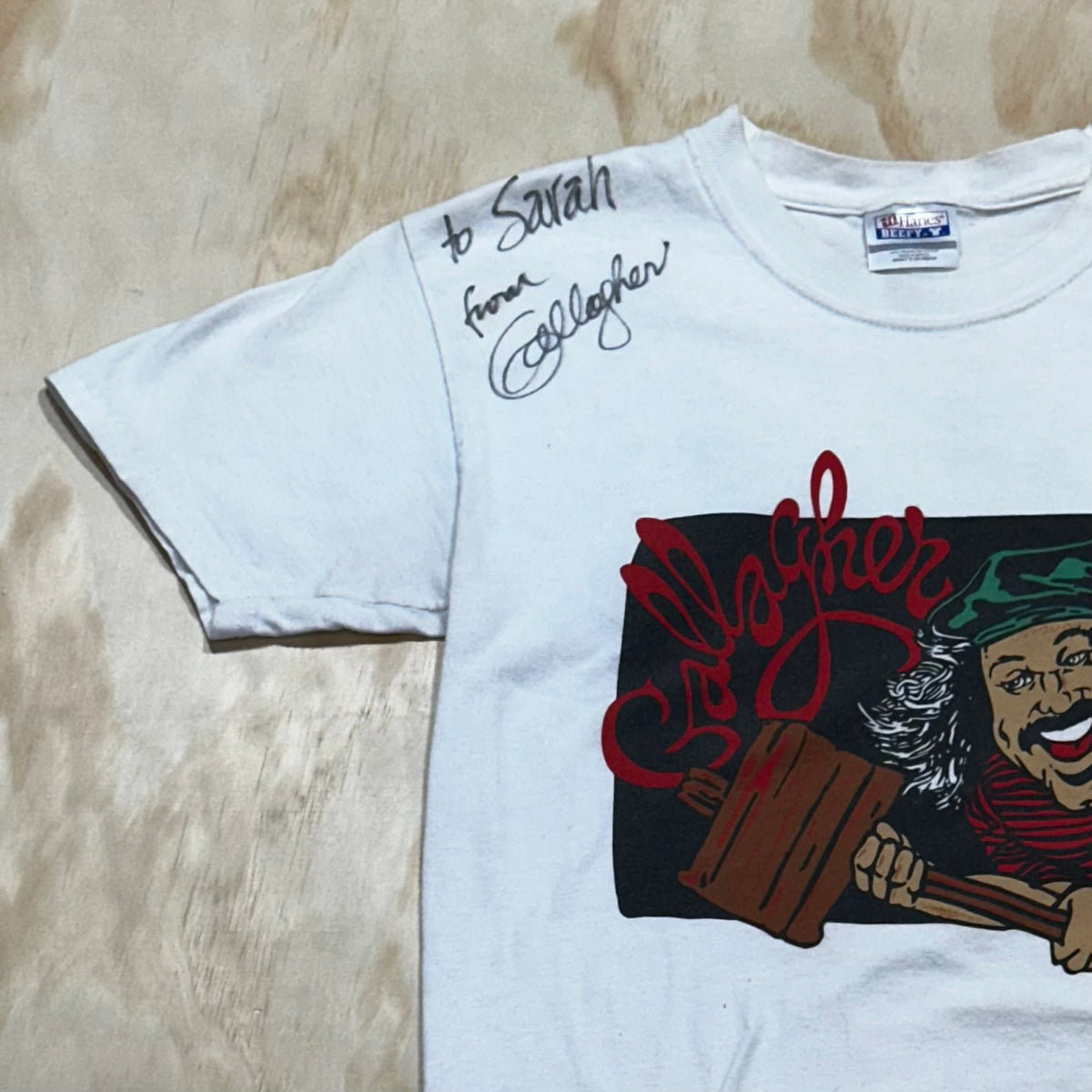 Vintage 90s Gallagher Comedian shirt Signed “to Sarah”