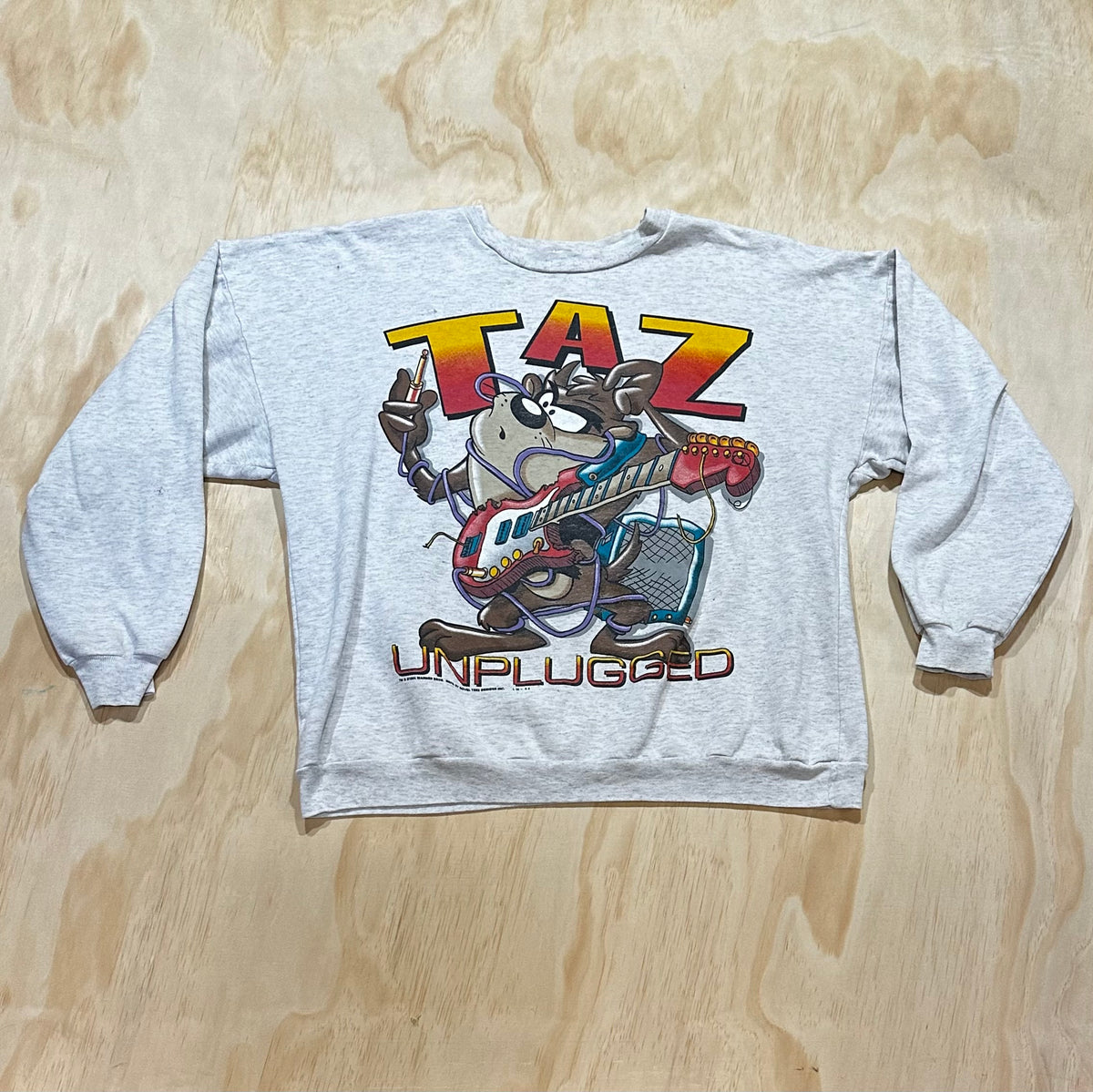 Vintage 90s Taz Unplugged Crewneck 1994 Warner Bros Novel Teez Design Taz Guitar Rocker