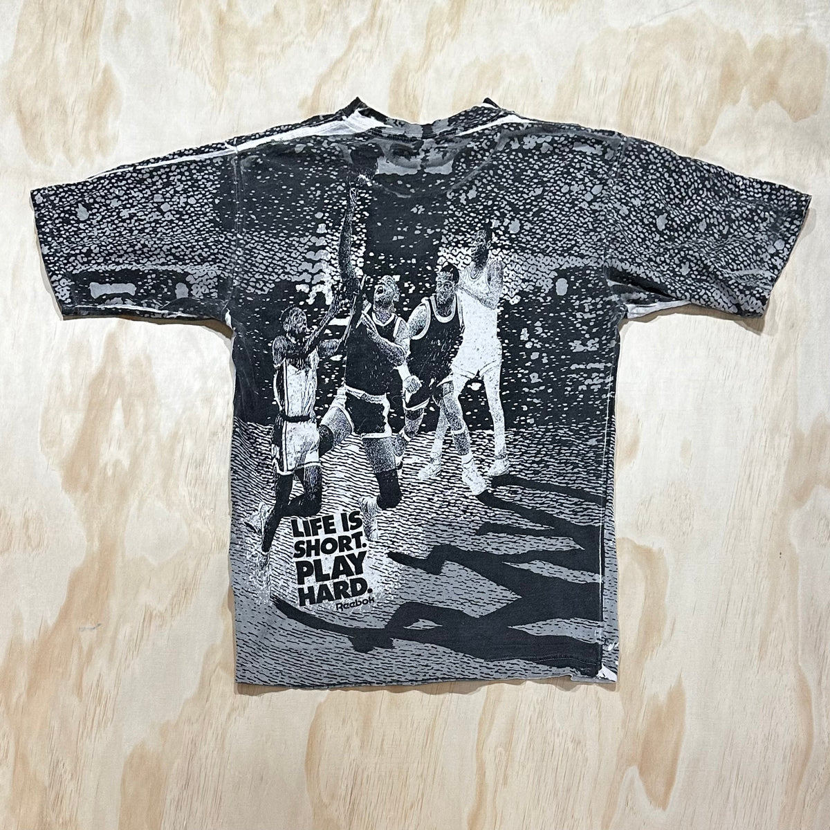 Vintage 90s Rare REEBOK BlackTop Shirt Basketball Hooping Allover Print