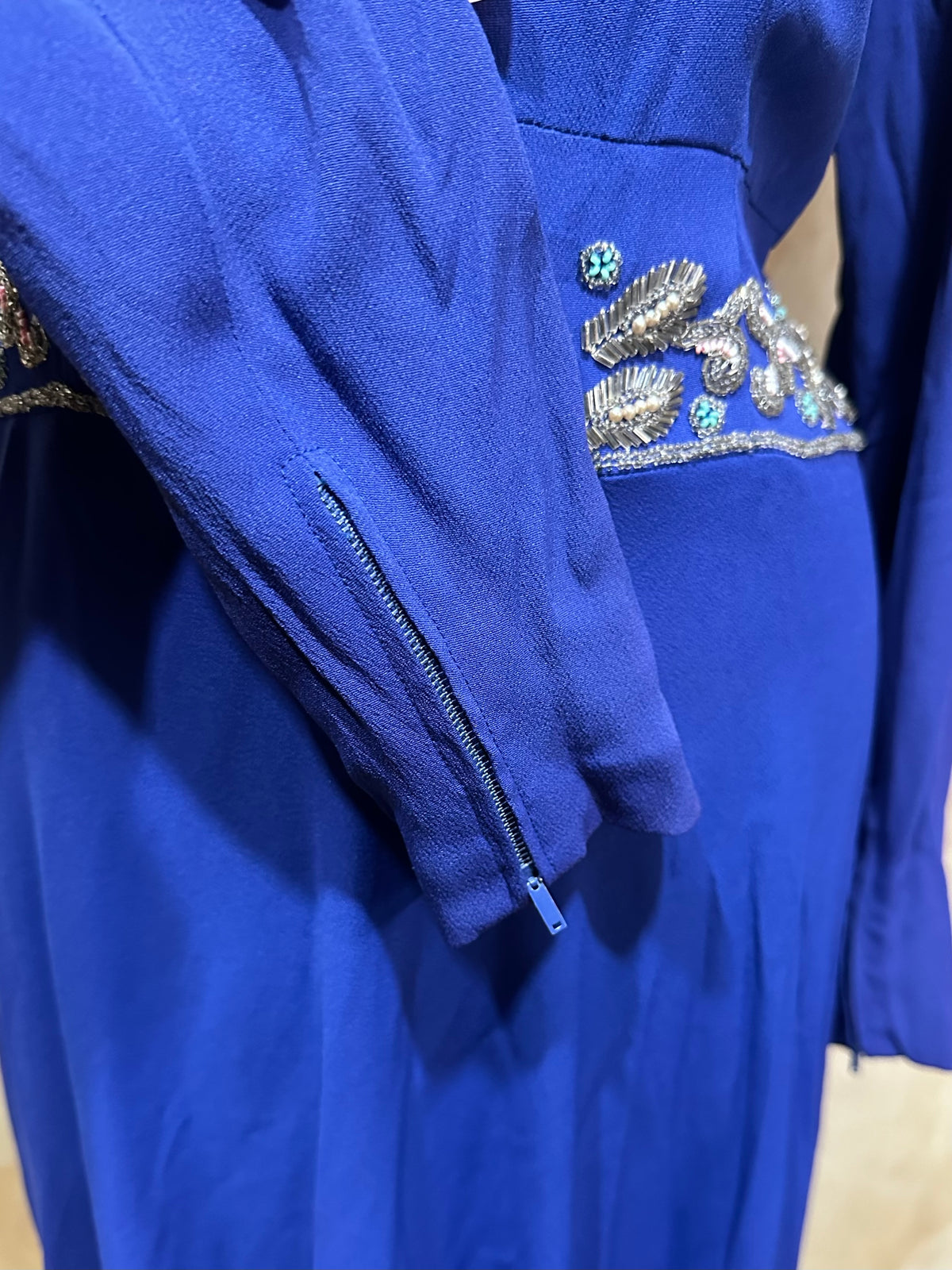 Vintage Late 1930s early 40s  Beaded Crepe Dress • Beautiful Royal Blue • Cocktail Dress