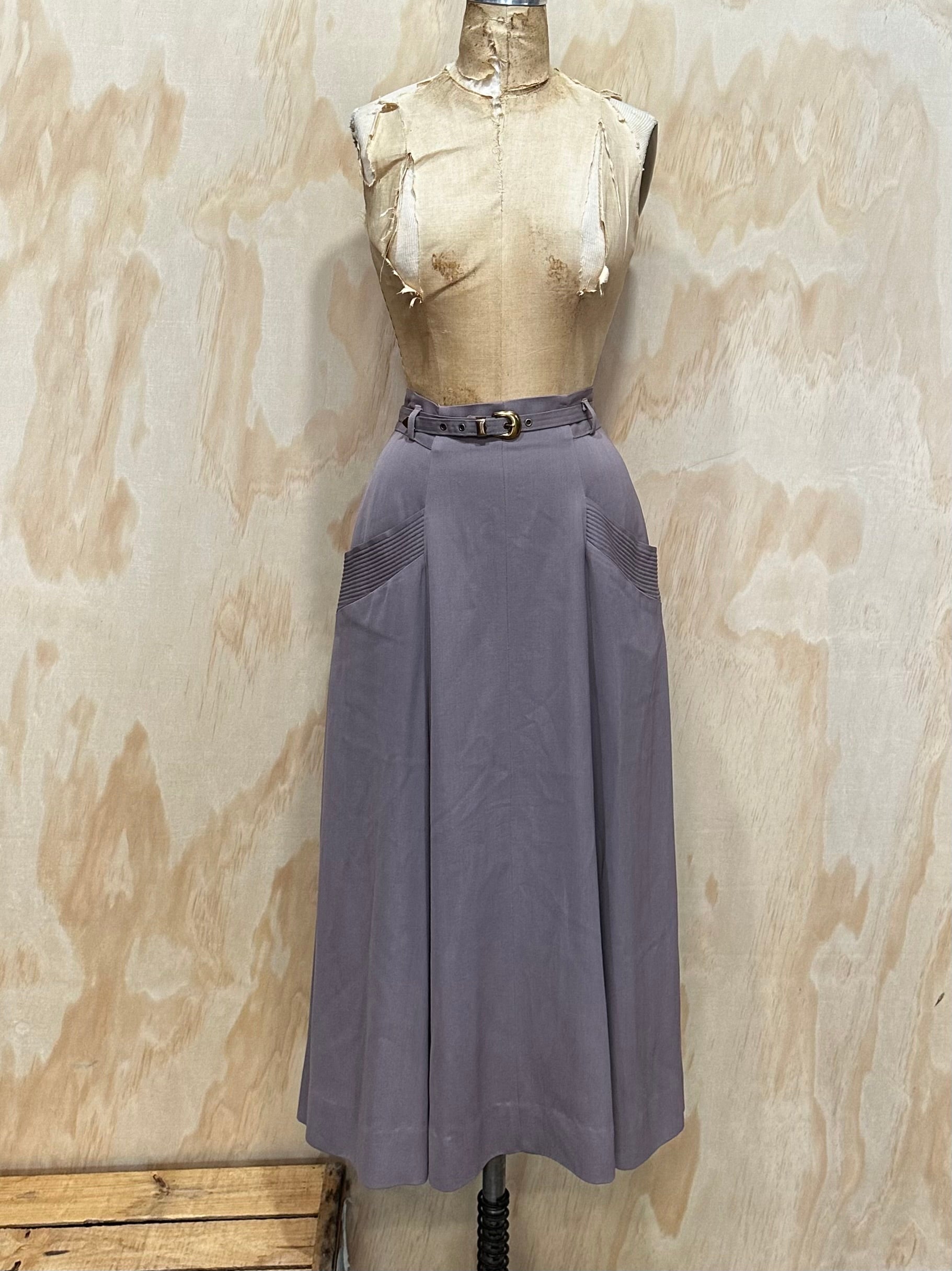 Vintage 50s Gabardine A Line Skirt Pinup 1950s Secretary skirt Double front pocket With belt