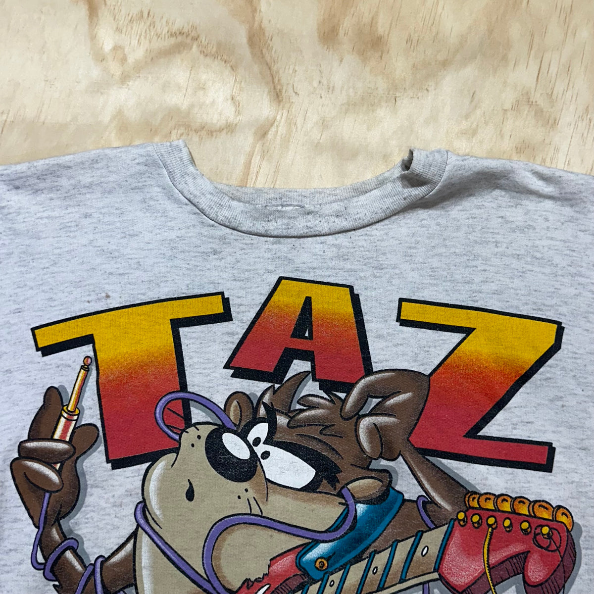 Vintage 90s Taz Unplugged Crewneck 1994 Warner Bros Novel Teez Design Taz Guitar Rocker