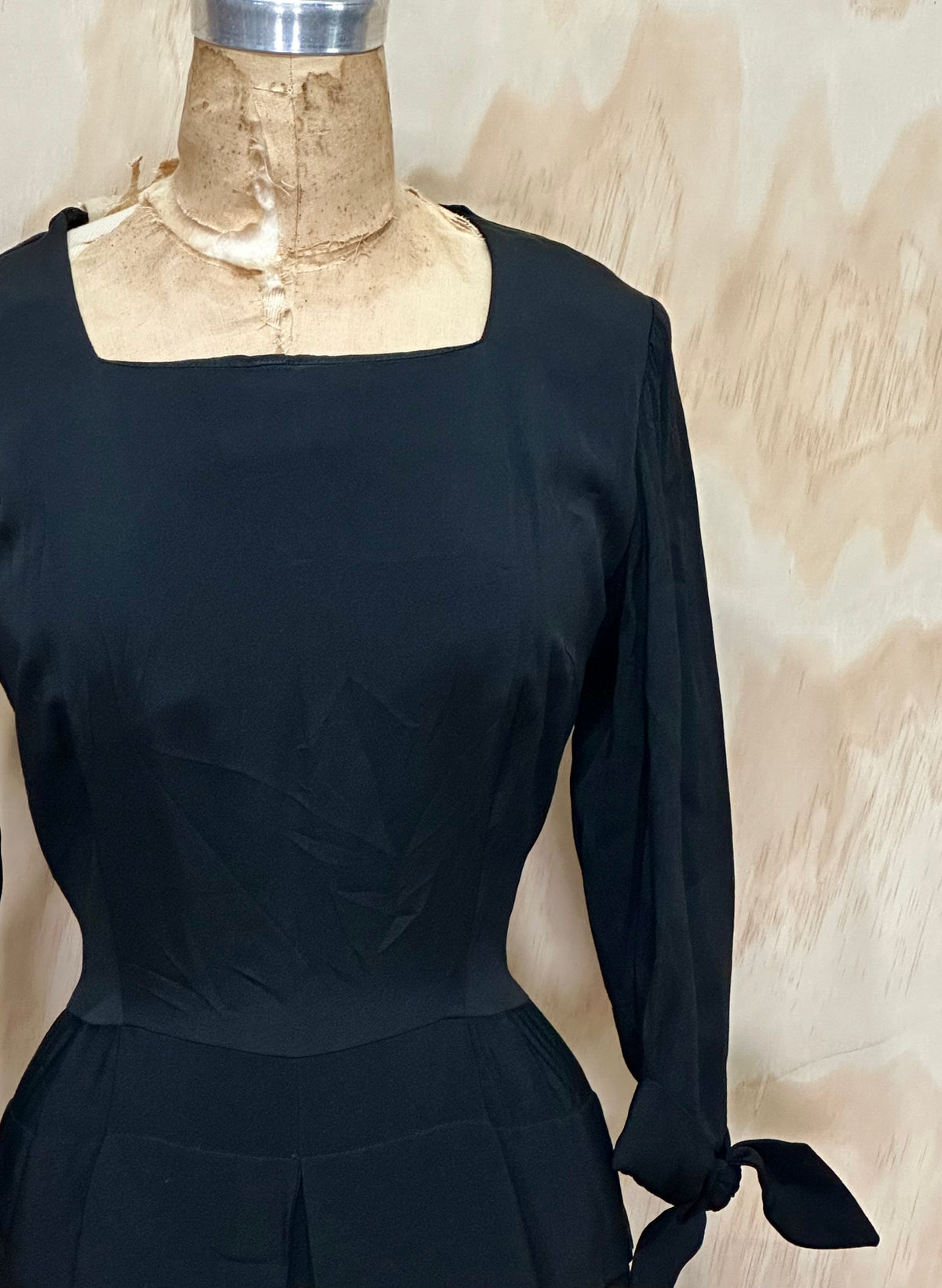 Vintage 50s Black Betty Hartford Dress • Fitted Little Black dress fit and flare