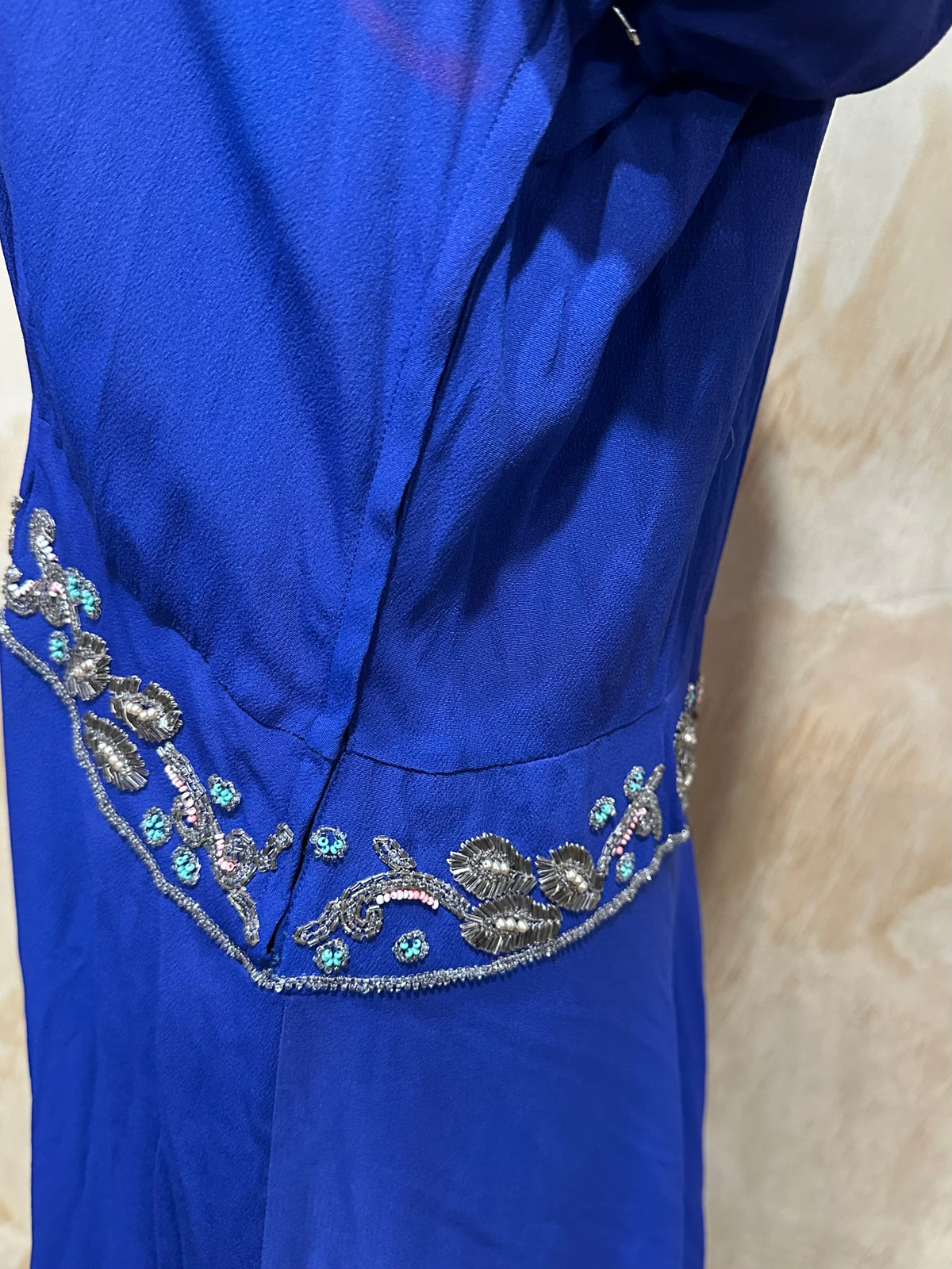 Vintage Late 1930s early 40s  Beaded Crepe Dress • Beautiful Royal Blue • Cocktail Dress