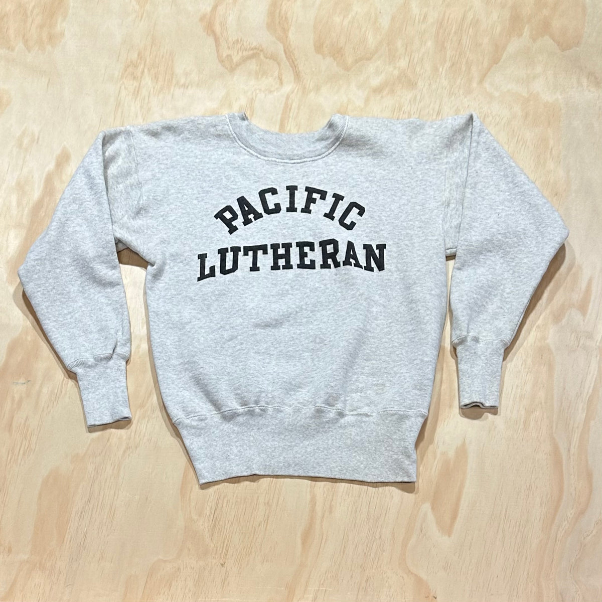 Vintage 1950s Champion Running Man Sweatshirt Extra long gusset Grey Crewneck Pacific Lutheran University