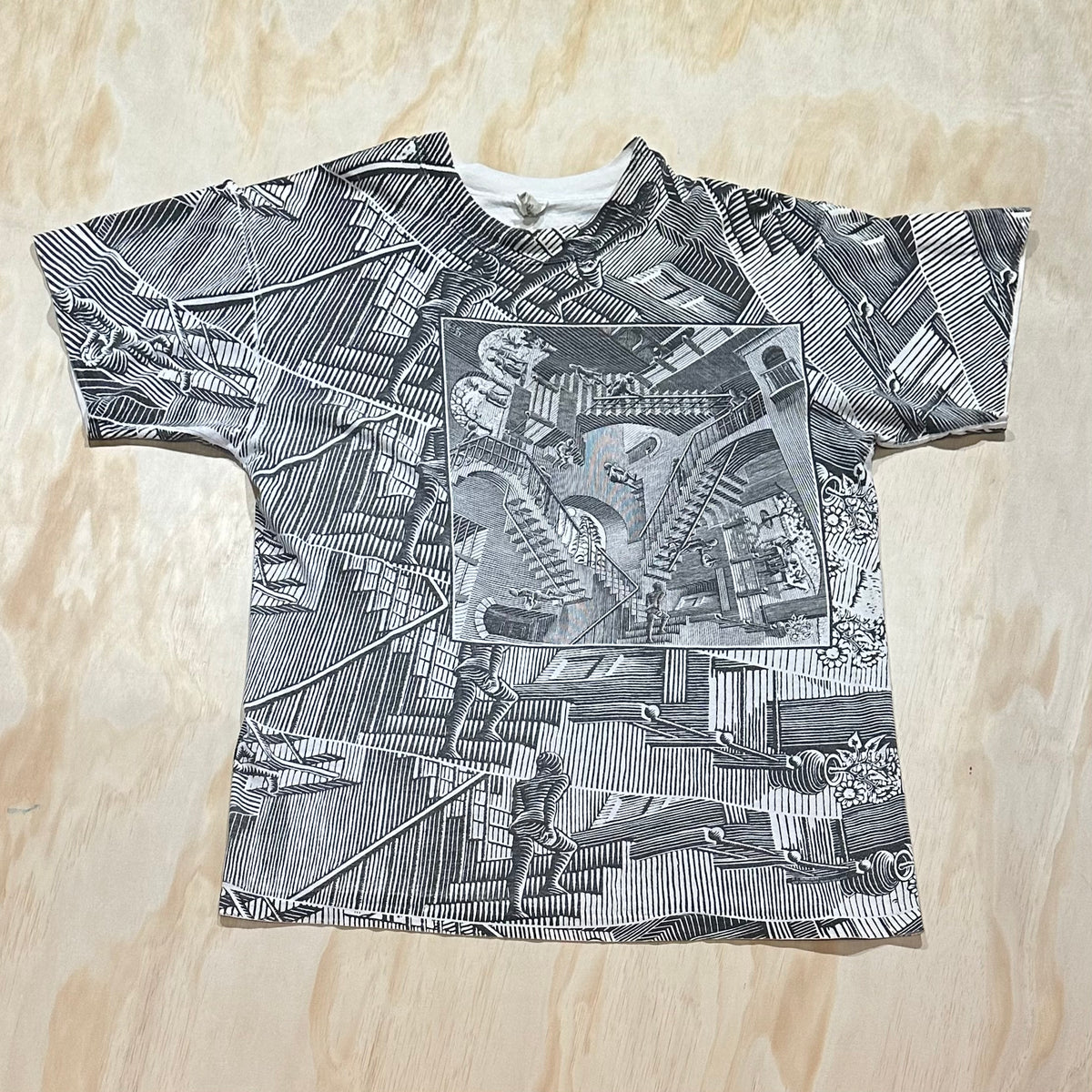 80’s Vintage Rare Original MC. Escher " Relativity 1953 " Lithograph Law Of Gravity All Over Printed Art