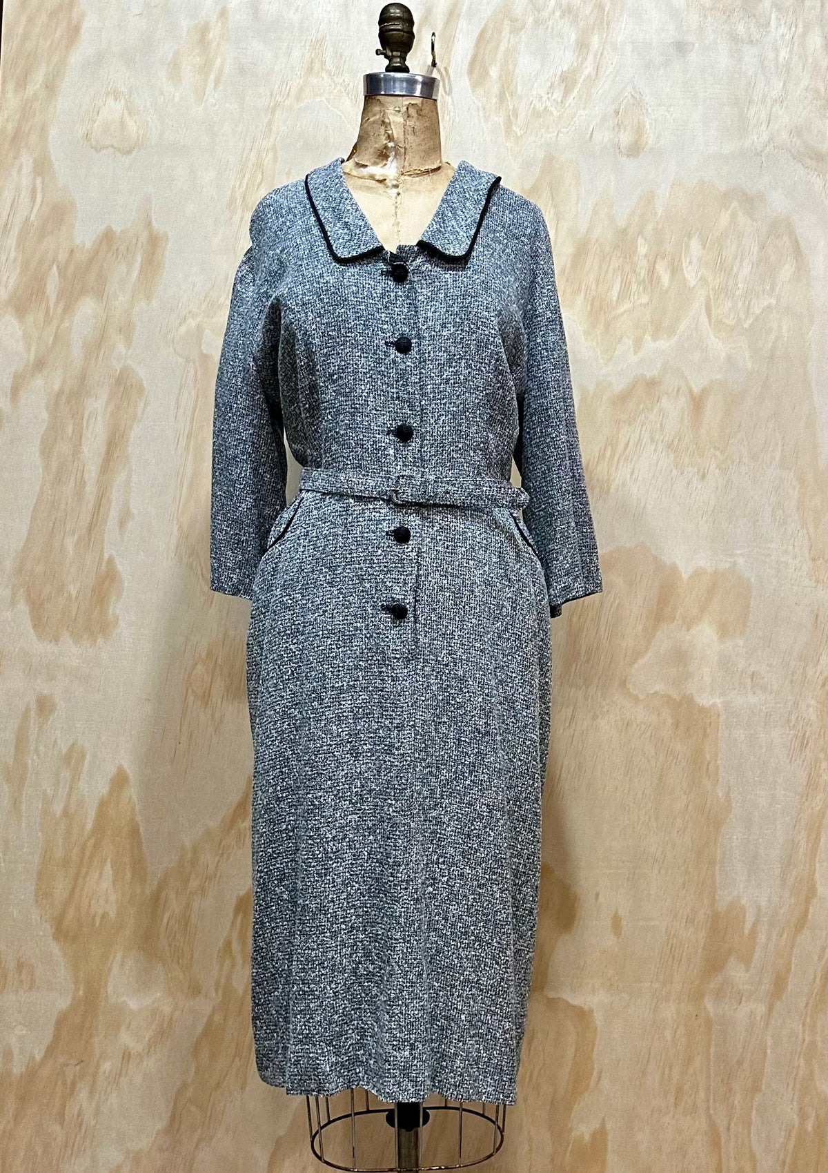 Vintage 60s Fleck Wool Wiggle Dress with belt