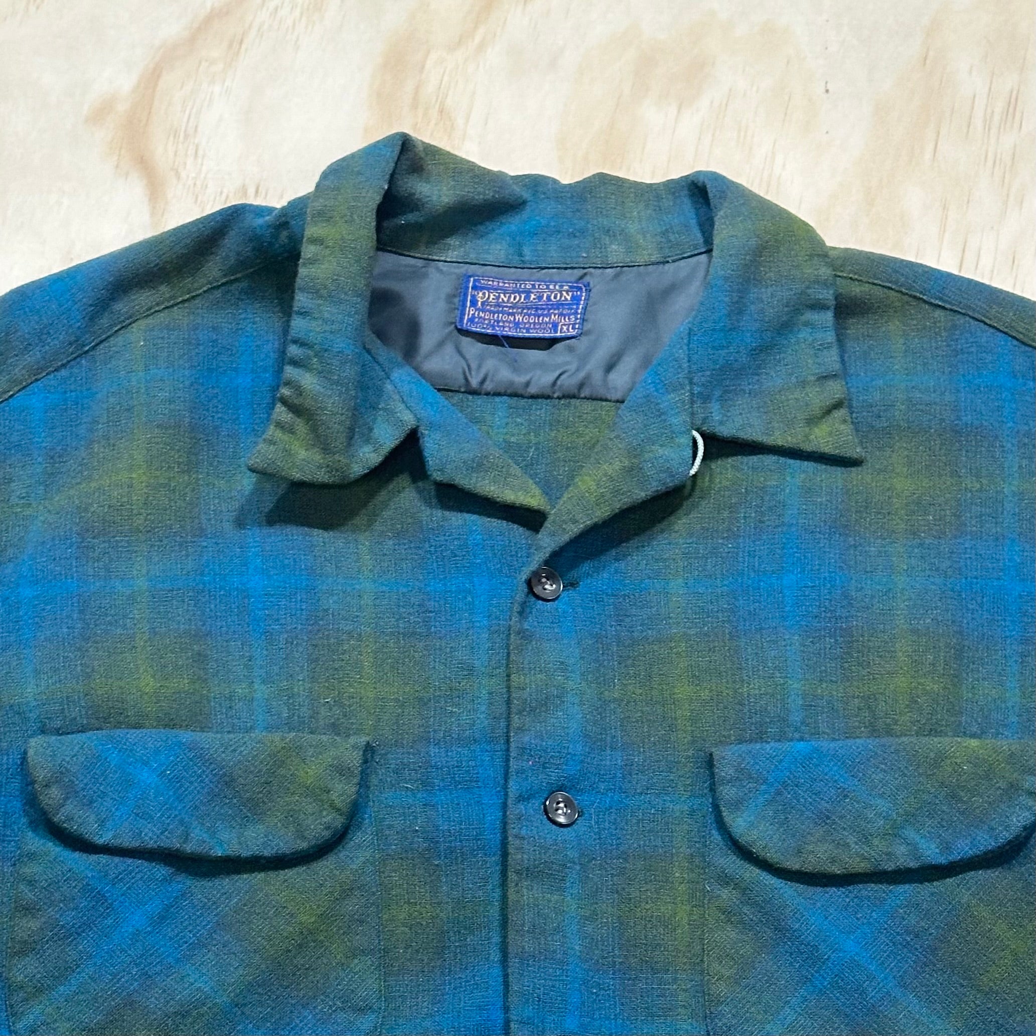 Vintage 70s Pendleton Board Shirt Flannel Flap Pockets Loop Collar Blue &  Green Plaid