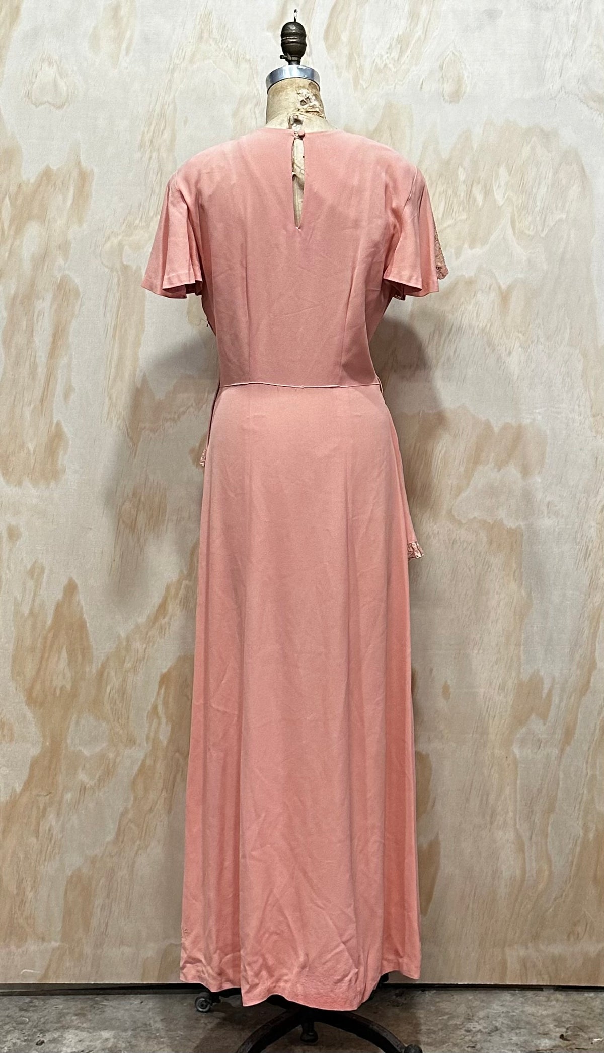 Vintage 40s Blush Pink Dress • Peplum Dress • Floor Length