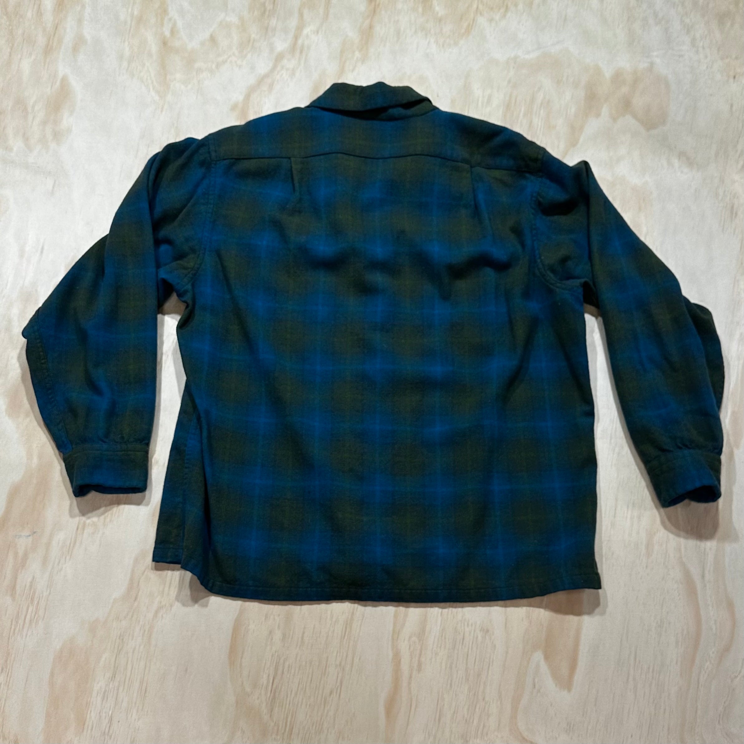 Vintage 70s Pendleton Board Shirt Flannel Flap Pockets Loop Collar Blue &  Green Plaid