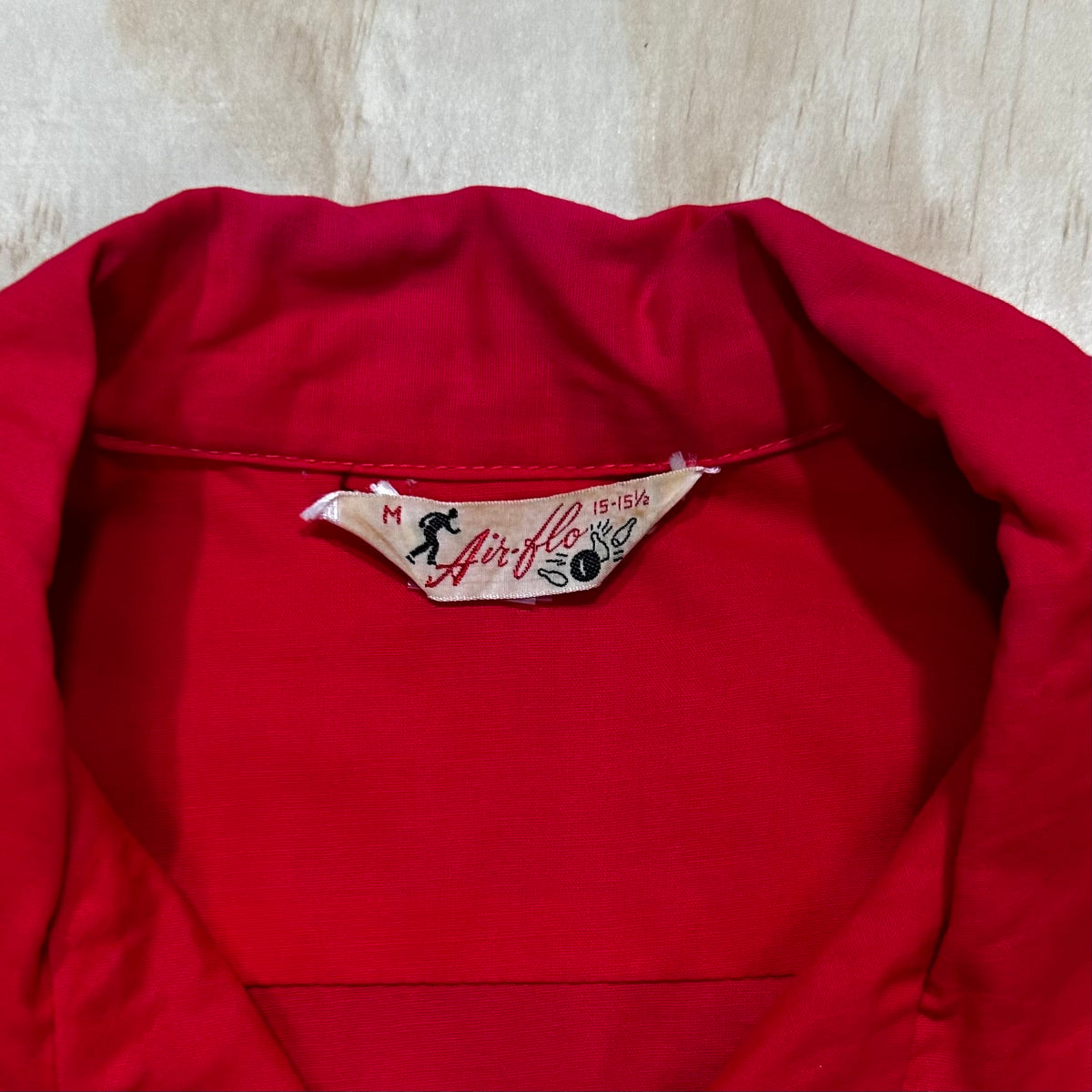 Vintage 50s Rockabilly Bowling Shirt Air Flow Tag Flocked Lettering Loop Collar