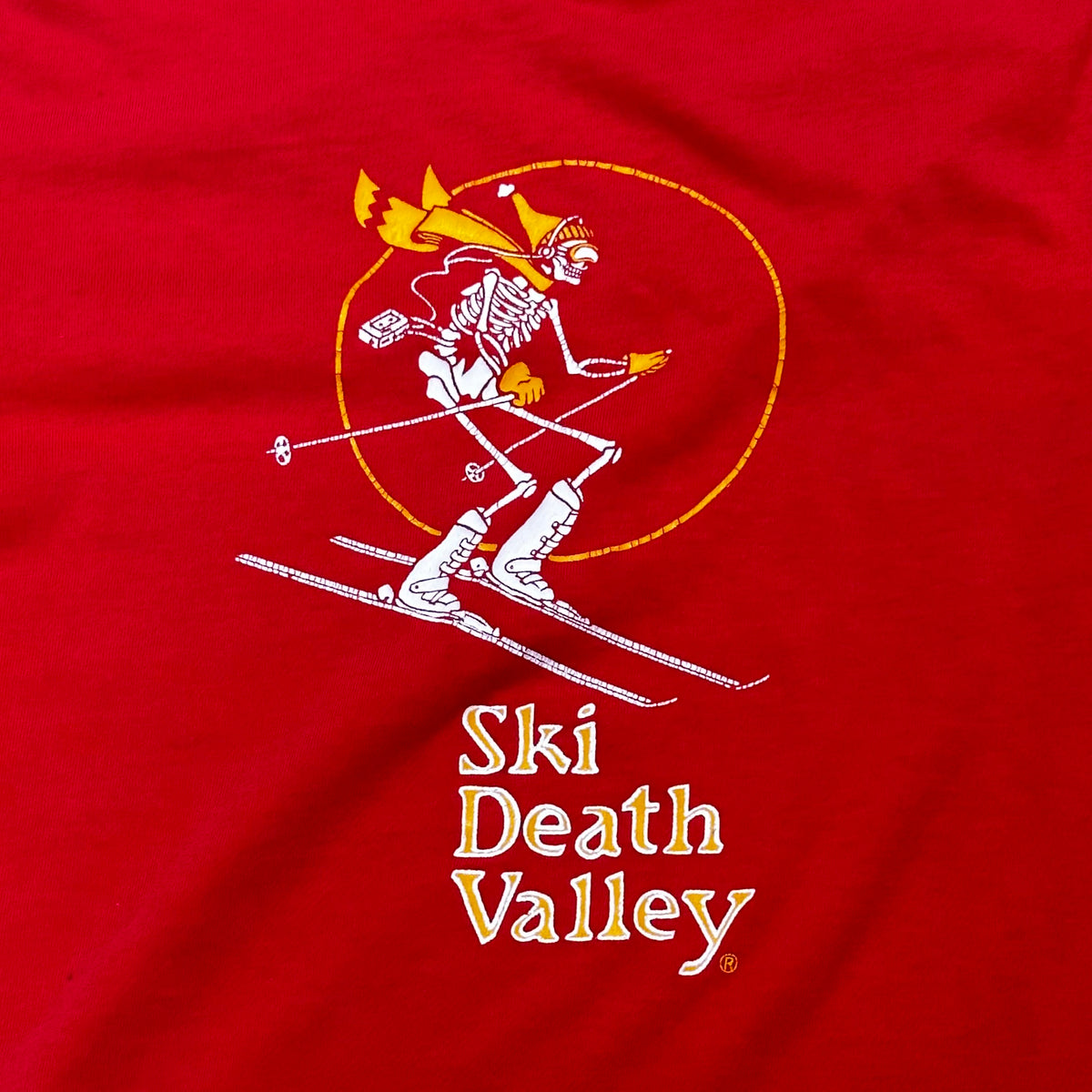 Vintage 80s Ski Death Valley Skeleton Desert California Sand Dunes Skiing t-shirt • Women’s