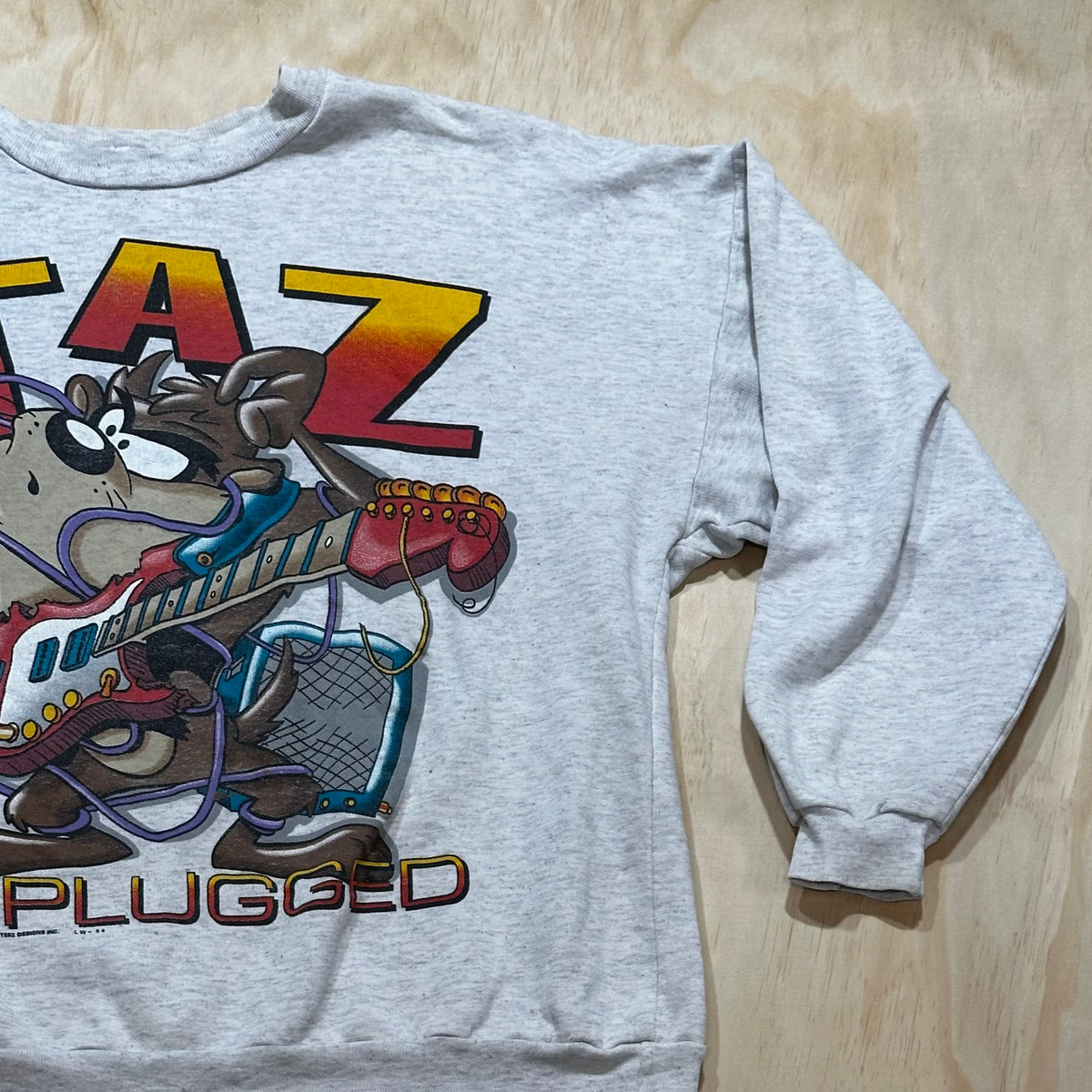 Vintage 90s Taz Unplugged Crewneck 1994 Warner Bros Novel Teez Design Taz Guitar Rocker