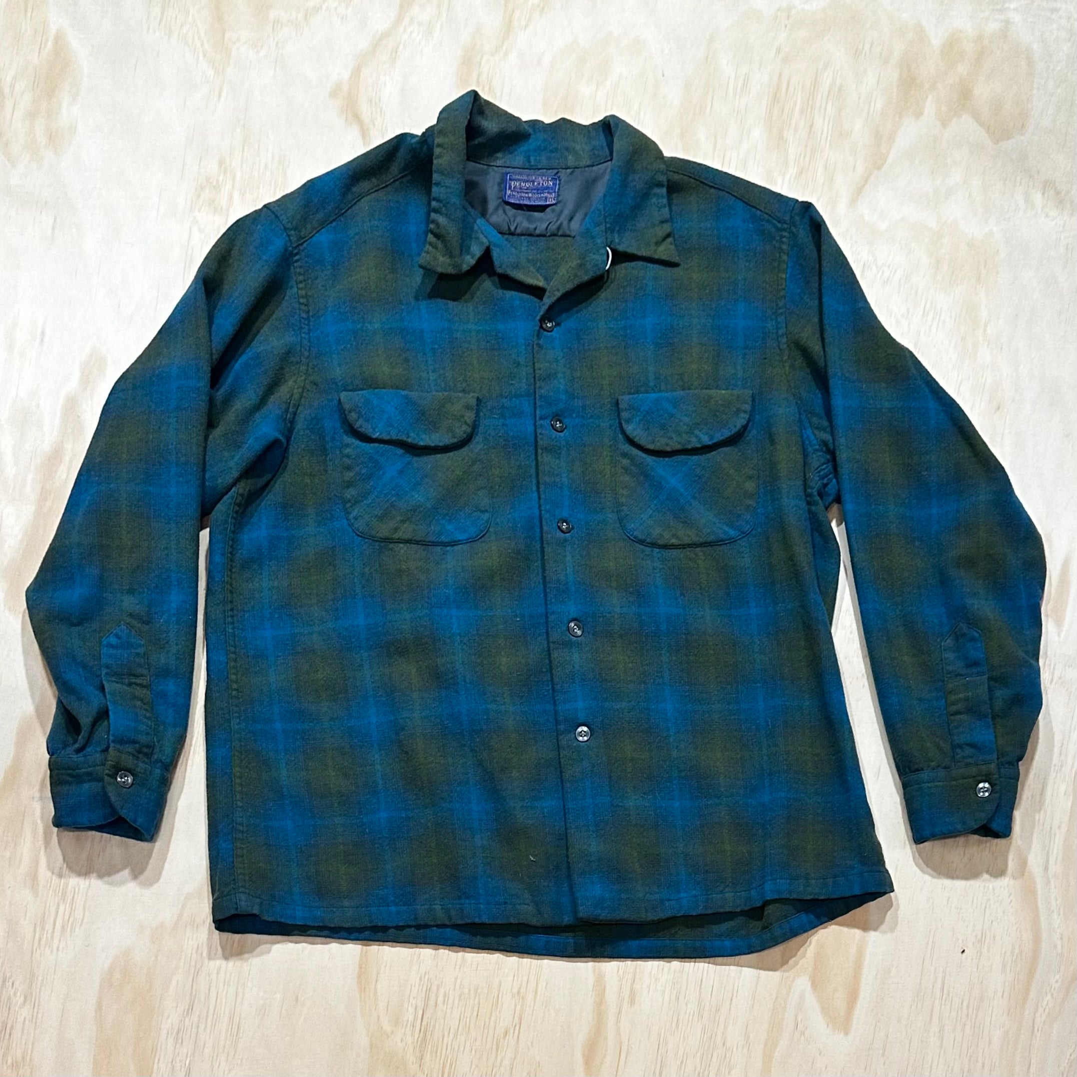 Vintage 70s Pendleton Board Shirt Flannel Flap Pockets Loop Collar Blue &  Green Plaid