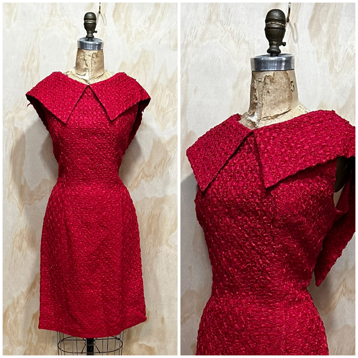 1950's Vintage ribbon + lace red wiggle dress 1950's Vintage ribbon + lace red wiggle dress